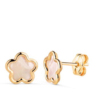 Pendientes Flor Nácar 8 x 8 mm en Oro Amarillo de 18K