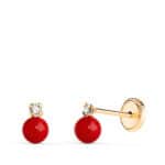 Pendientes «Tu y Yo» 6,5 ×4 mm Oro Amarillo 18K Coralina y Circonitas