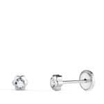 Pendientes Bebé 3,5mm Oro Blanco 18K Flor Circonita