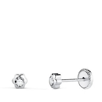 Pendientes Bebé 3,5mm Oro Blanco 18K Flor Circonita