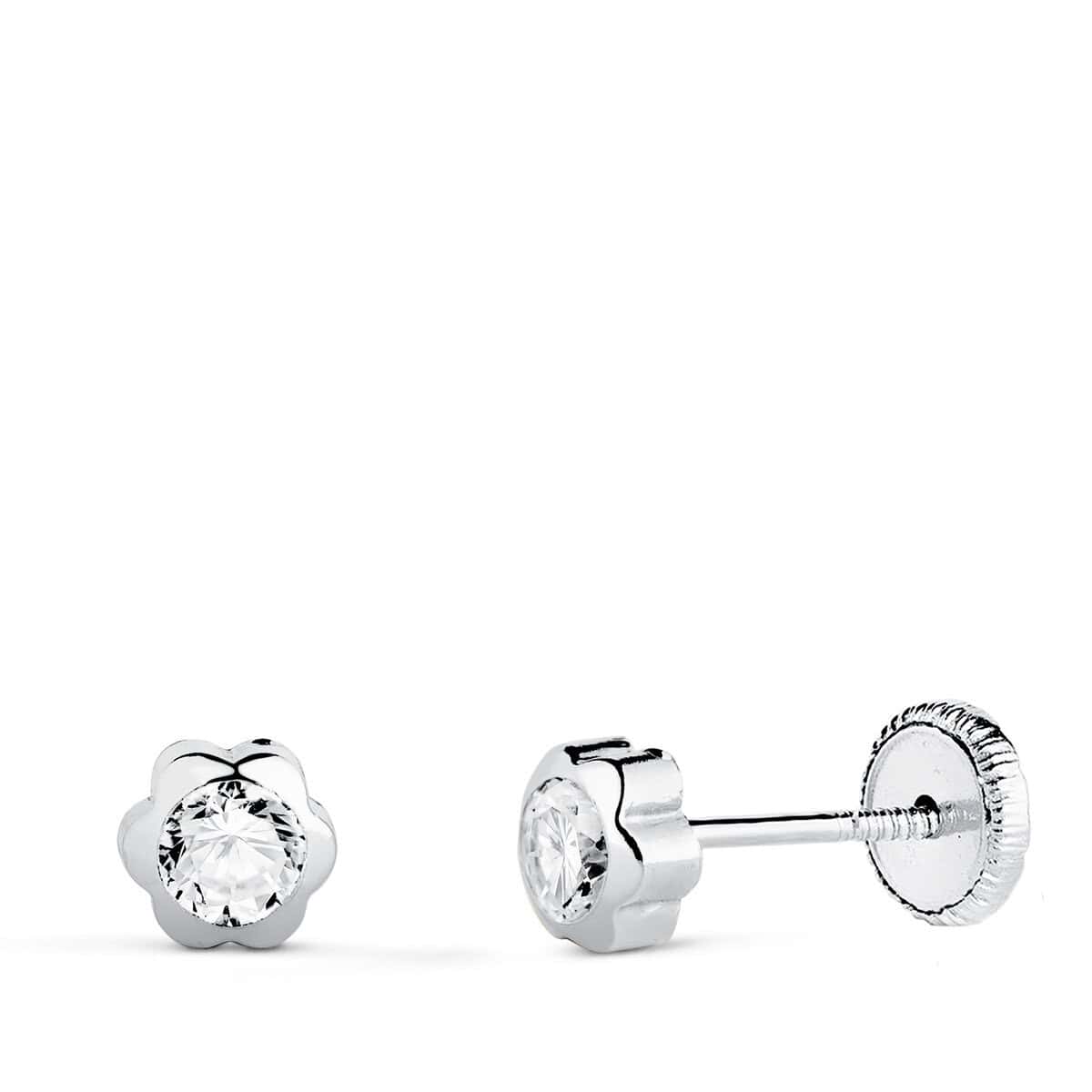 5999-4bt Pendientes Bebé 5mm Oro Blanco 18K Flor Circonita - Imagen 1