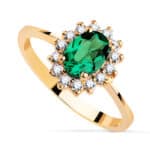 Anillo Compromiso Oro Amarillo 18K Diamantes y Esmeralda 0,75Q