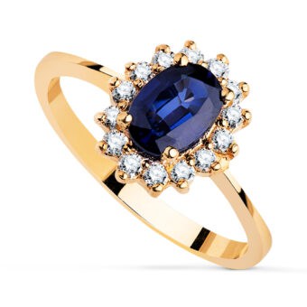 Anillo Compromiso Oro Amarillo 18K Diamantes y Zafiro 0,98Q