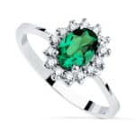 Solitario Compromiso Oro Blanco 18K Diamantes y Esmeralda 0,75QT