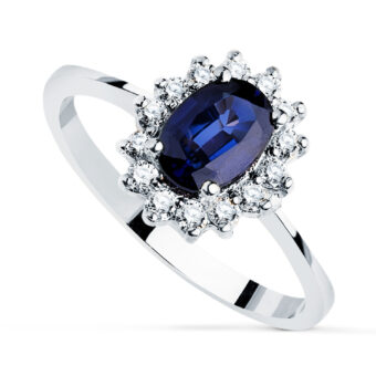 Solitario Compromiso Oro Blanco 18K Diamantes y Zafiro 0,98Q