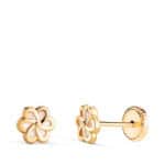 Pendientes Bebé 6 x 6 mm en Oro Amarillo 18 Quilates Flor Nácar