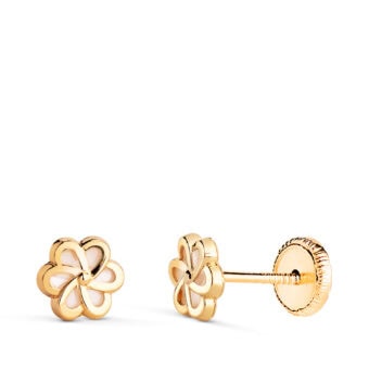 Pendientes Bebé 6 x 6 mm en Oro Amarillo 18 Quilates Flor Nácar