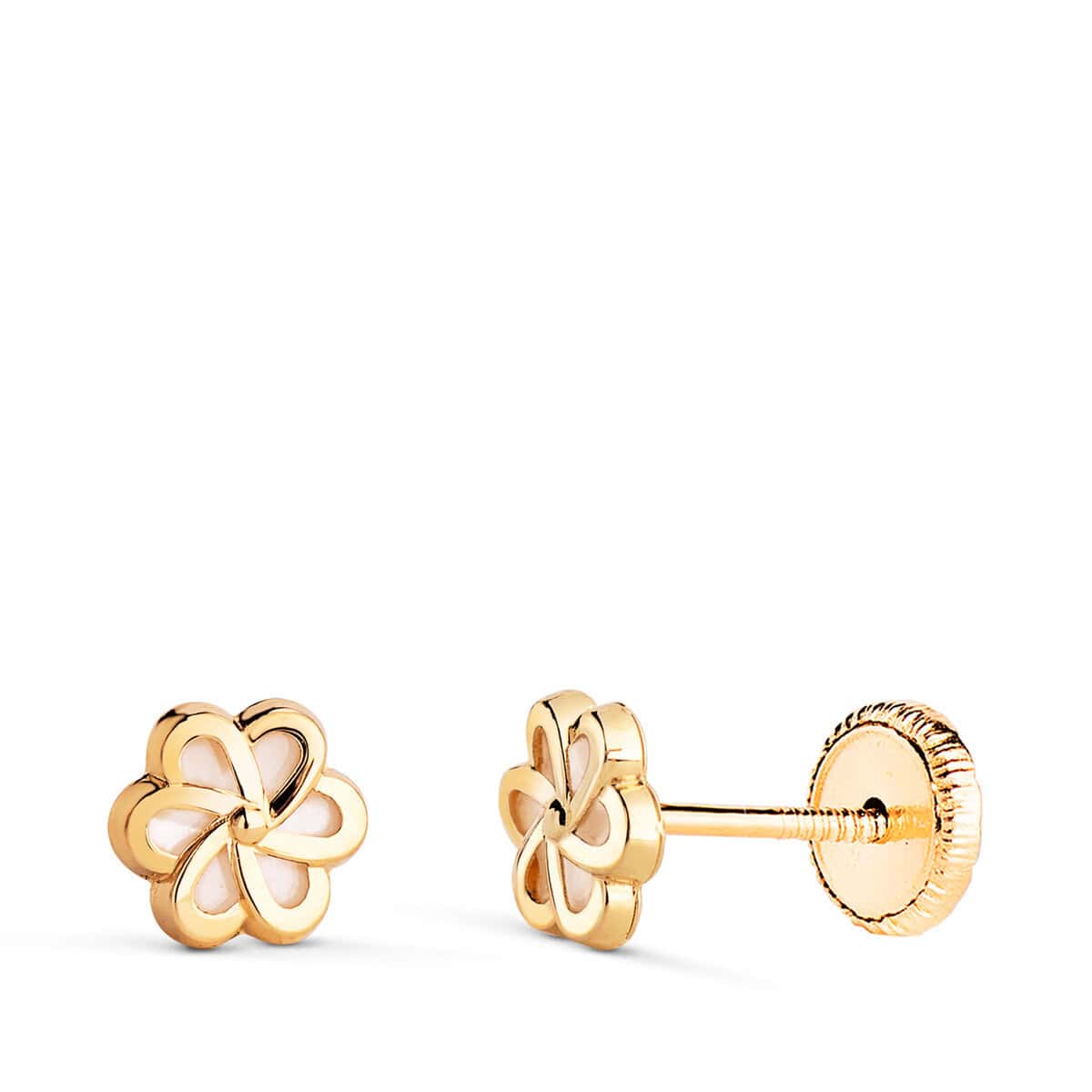 18867n Pendientes Bebé 6 x 6 mm en Oro Amarillo 18 Quilates Flor Nácar - Imagen 1