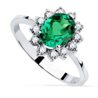 Solitario Compromiso Oro Blanco 18K Diamantes Lab y Esmeralda 1,10Q