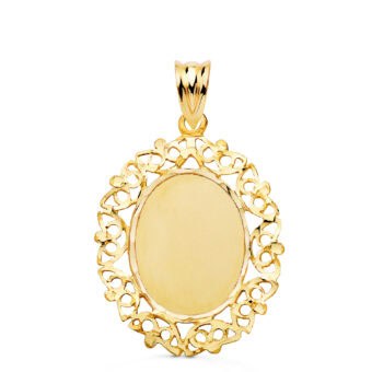 Colgante 28 x 21 mm Oro Amarillo 18 Quilates Chapa con Cerco Calado