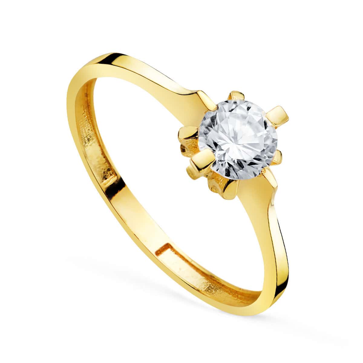 19497-oanew Solitario Compromiso Oro Amarillo 18K Aro Cuchilla y Circonita 5 mm - Imagen 1