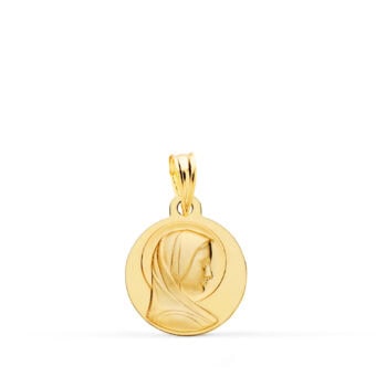 Medalla Virgen María Francesa 14 mm en Oro Amarillo 18K con Matizado