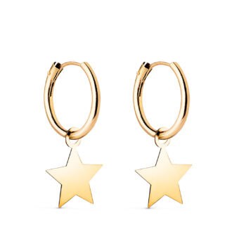 Pendientes Aro 12 x 1,5 mm Oro Amarillo 18 Quilates Estrella Lisa