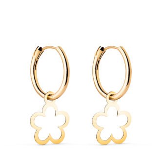Pendientes Aro 12 x 1,5 mm Oro Amarillo 18 Quilates Flor Calada