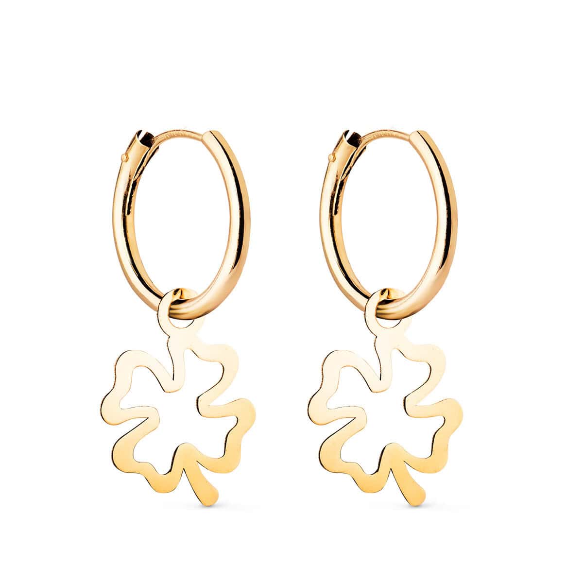 18403-trnew Pendientes Aro 12 x 1,5 mm Oro Amarillo 18 Quilates Trébol - Imagen 1
