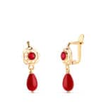 Pendientes Cubanitas 17 x 6 mm Oro Amarillo 18K Lágrima Coralina