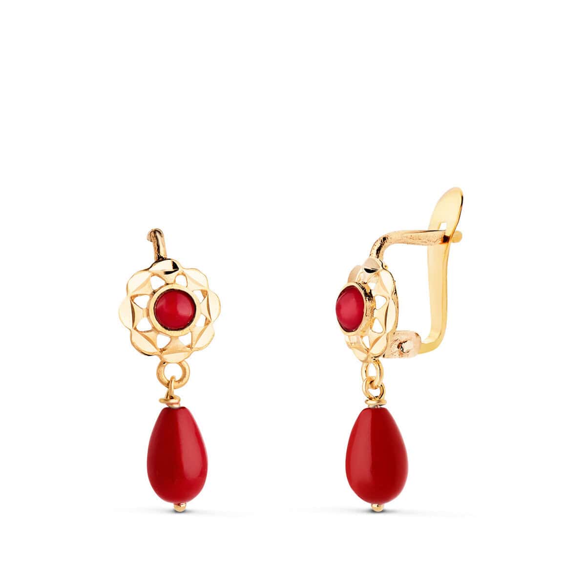 4018-c Pendientes Cubanitas 17 x 6 mm Oro Amarillo 18K Lágrima Coralina - Imagen 1