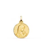Medalla Virgen María 16 mm Oro Amarillo 18K con Amor Maternal
