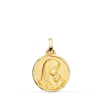 Medalla Virgen María 16 mm Oro Amarillo 18K con Amor Maternal